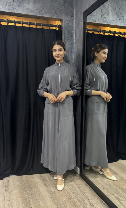 Miss Dalida Beli Büzgülü Cepli Cupro Kap ANTRASİT - 3