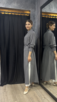 Miss Dalida Beli Büzgülü Cepli Cupro Kap ANTRASİT - 4