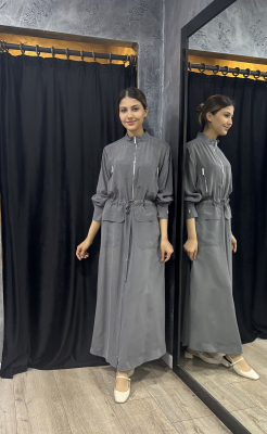 Miss Dalida Beli Büzgülü Cepli Cupro Kap ANTRASİT - 5