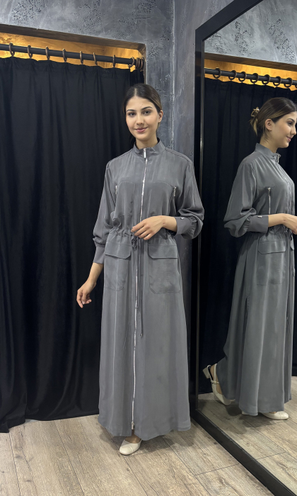 Miss Dalida Beli Büzgülü Cepli Cupro Kap ANTRASİT - 2