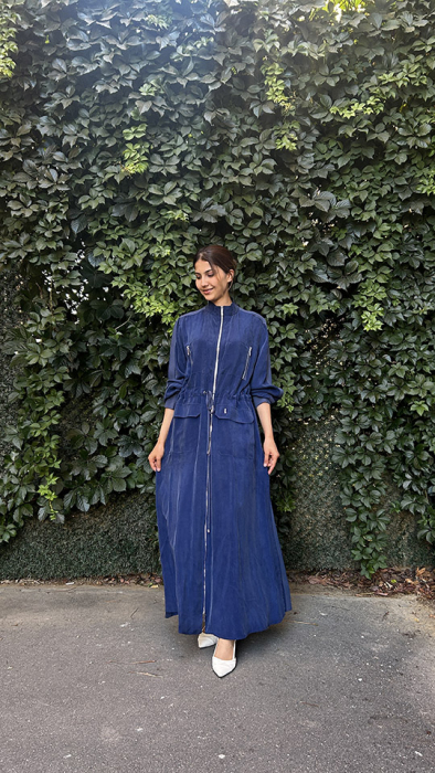 Miss Dalida Beli Büzgülü Cepli Cupro Kap Navy Blue - 2