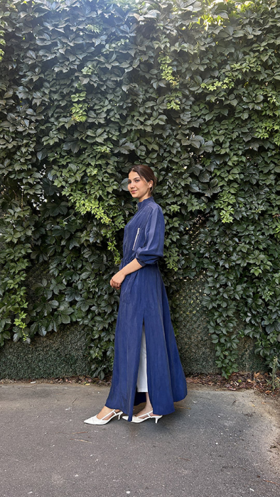 Miss Dalida Beli Büzgülü Cepli Cupro Kap Navy Blue - 3