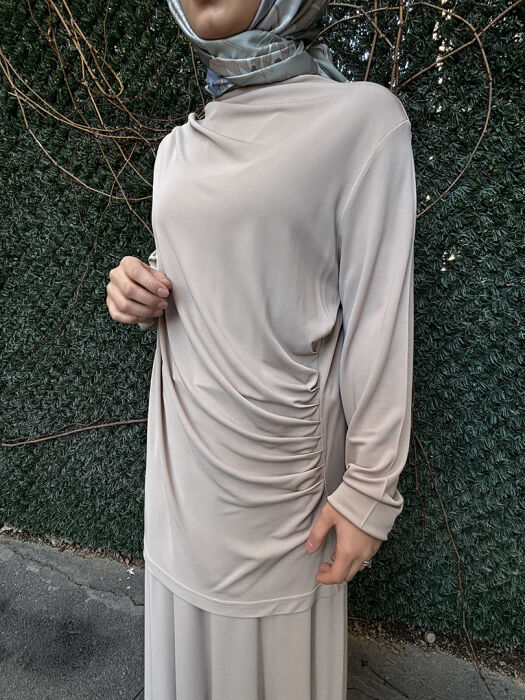 Miss Dalida Beli Kemerli Klasik Tunik BEİGE - 3