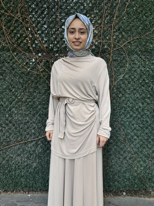 Miss Dalida Beli Kemerli Klasik Tunik BEİGE - 2