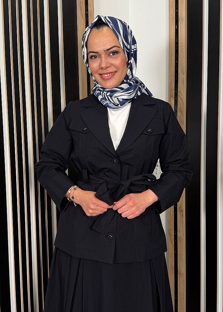 Miss Dalida Beli Kuşaklı Cepli Poplin Gömlek Dark Navy Dark Navy