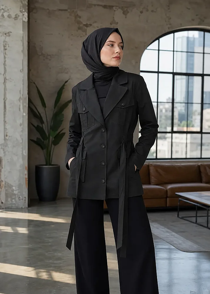 Miss Dalida Beli Kuşaklı Cepli Poplin Gömlek KHAKİ