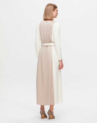 Miss Dalida Beli Kuşaklı Cupro Detaylı Elbise Fede/Ecru - 4