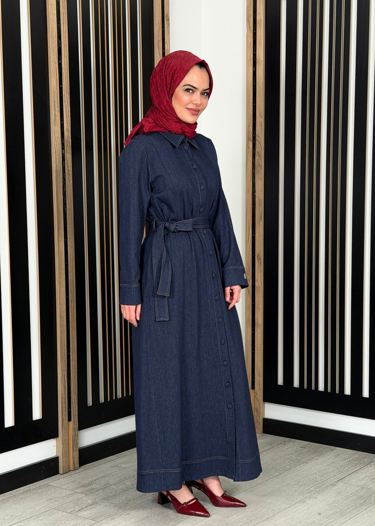 Miss Dalida Beli Kuşaklı Denim Gömlek Elbise Navy - 2