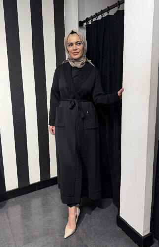 Miss Dalida Beli Kuşaklı Örgü Detaylı Hırka BLACK - 4