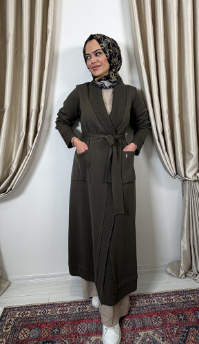 Miss Dalida Beli Kuşaklı Örgü Detaylı Hırka DARDO-TAUPE - 2