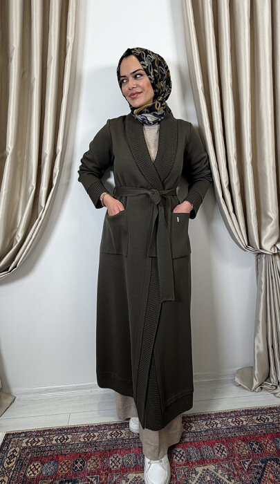 Miss Dalida Beli Kuşaklı Örgü Detaylı Hırka DARDO-TAUPE - 2