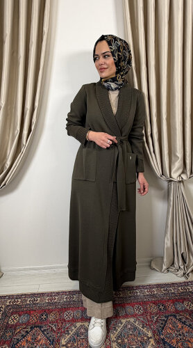 Miss Dalida Beli Kuşaklı Örgü Detaylı Hırka DARDO-TAUPE - 3