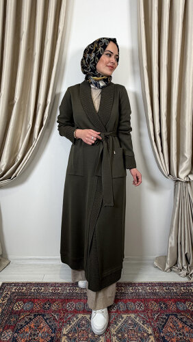 Miss Dalida Beli Kuşaklı Örgü Detaylı Hırka DARDO-TAUPE