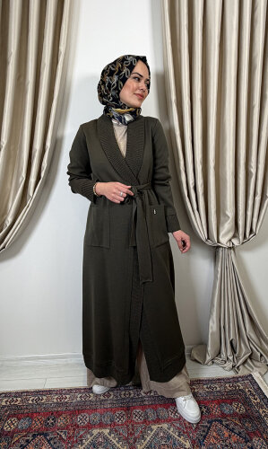 Miss Dalida Beli Kuşaklı Örgü Detaylı Hırka DARDO-TAUPE - 4