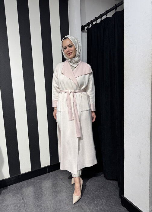 Miss Dalida Beli Kuşaklı Uzun Hırka Bluff/Powder - 1