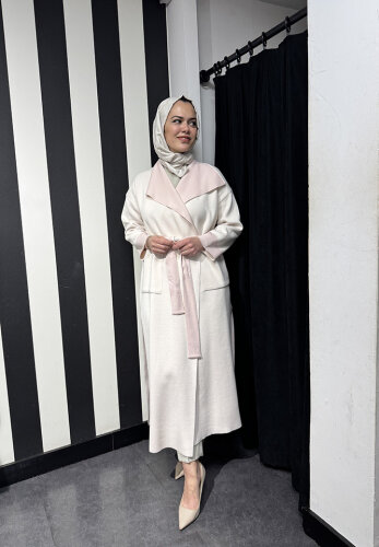 Miss Dalida Beli Kuşaklı Uzun Hırka Bluff/Powder - 2