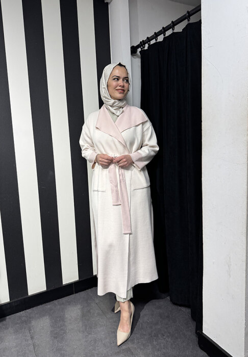 Miss Dalida Beli Kuşaklı Uzun Hırka Bluff/Powder - 2