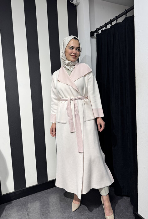Miss Dalida Beli Kuşaklı Uzun Hırka Bluff/Powder - 3