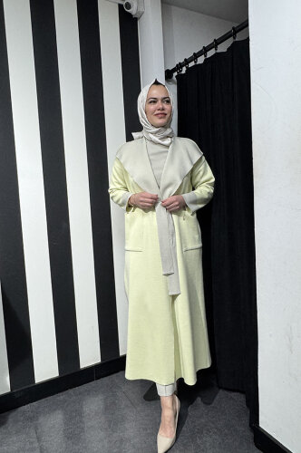Miss Dalida Beli Kuşaklı Uzun Hırka Felix/Light Yellow - 2