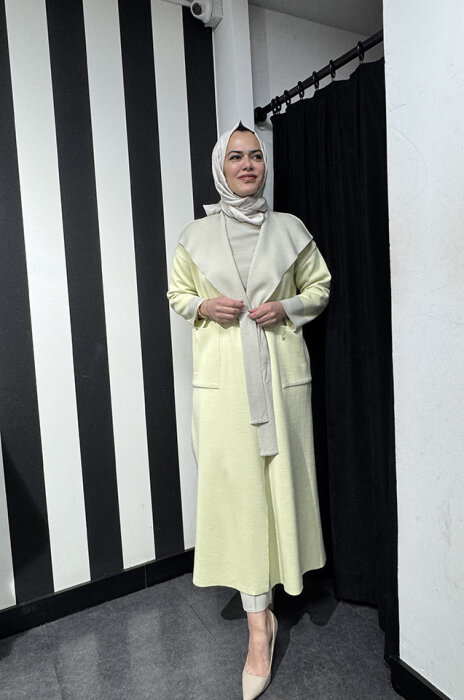 Miss Dalida Beli Kuşaklı Uzun Hırka Felix/Light Yellow - 2