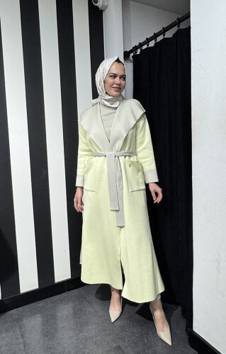 Miss Dalida Beli Kuşaklı Uzun Hırka Felix/Light Yellow - 3