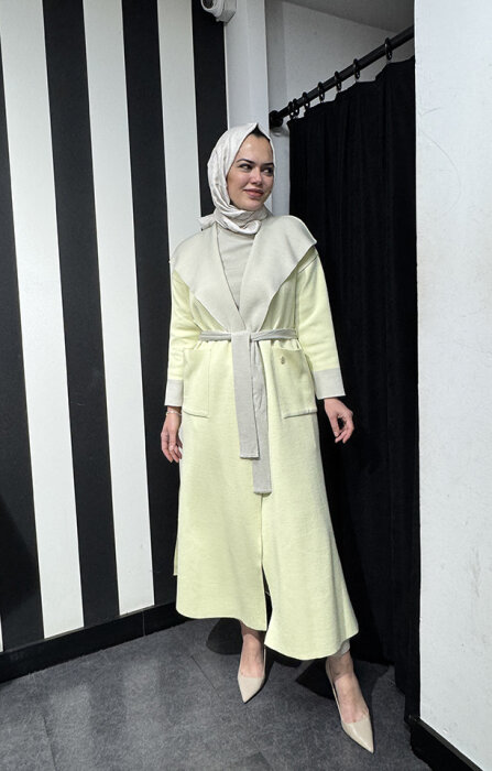 Miss Dalida Beli Kuşaklı Uzun Hırka Felix/Light Yellow - 3