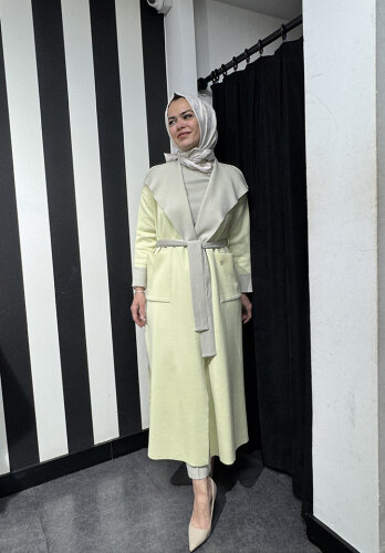 Miss Dalida Beli Kuşaklı Uzun Hırka Felix/Light Yellow - 4