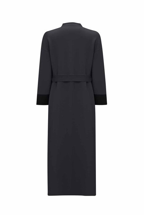 Miss Dalida Beli Kuşaklı Uzun Hırka Vate/Dark Grey - 6