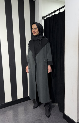 Miss Dalida Beli Kuşaklı Uzun Hırka Vate/Dark Grey - 2