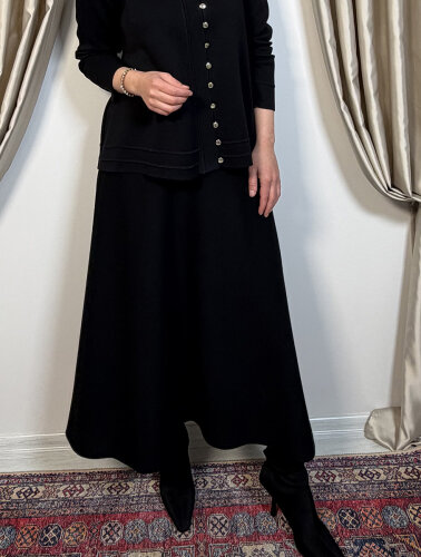 Miss Dalida Beli Lastikli A Kesim Triko Etek BLACK