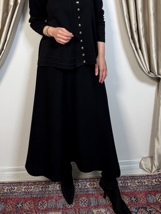 Miss Dalida Beli Lastikli A Kesim Triko Etek BLACK - 1