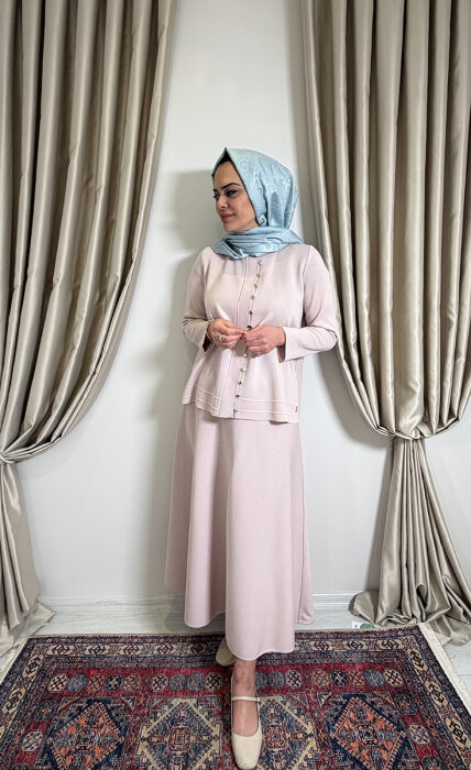 Miss Dalida Beli Lastikli A Kesim Triko Etek Bluff_Powder - 2