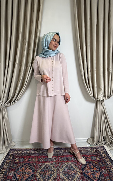 Miss Dalida Beli Lastikli A Kesim Triko Etek Bluff_Powder - 1