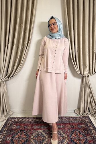 Miss Dalida Beli Lastikli A Kesim Triko Etek Bluff_Powder - 3