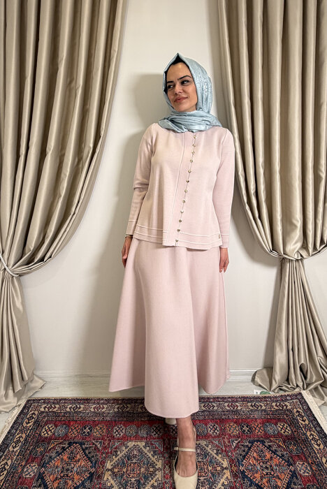 Miss Dalida Beli Lastikli A Kesim Triko Etek Bluff_Powder - 3