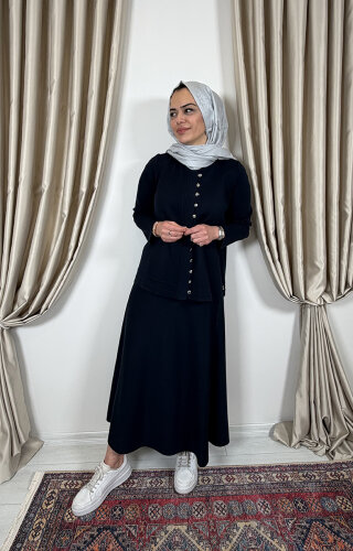 Miss Dalida Beli Lastikli A Kesim Triko Etek Oası-Dark Navy (1)