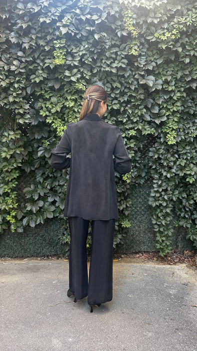 Miss Dalida Beli Lastikli Bol Paça Cupro Pantolon BLACK - 4