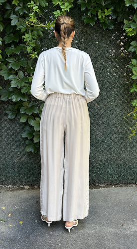 Miss Dalida Beli Lastikli Bol Paça Cupro Pantolon Stone - 3