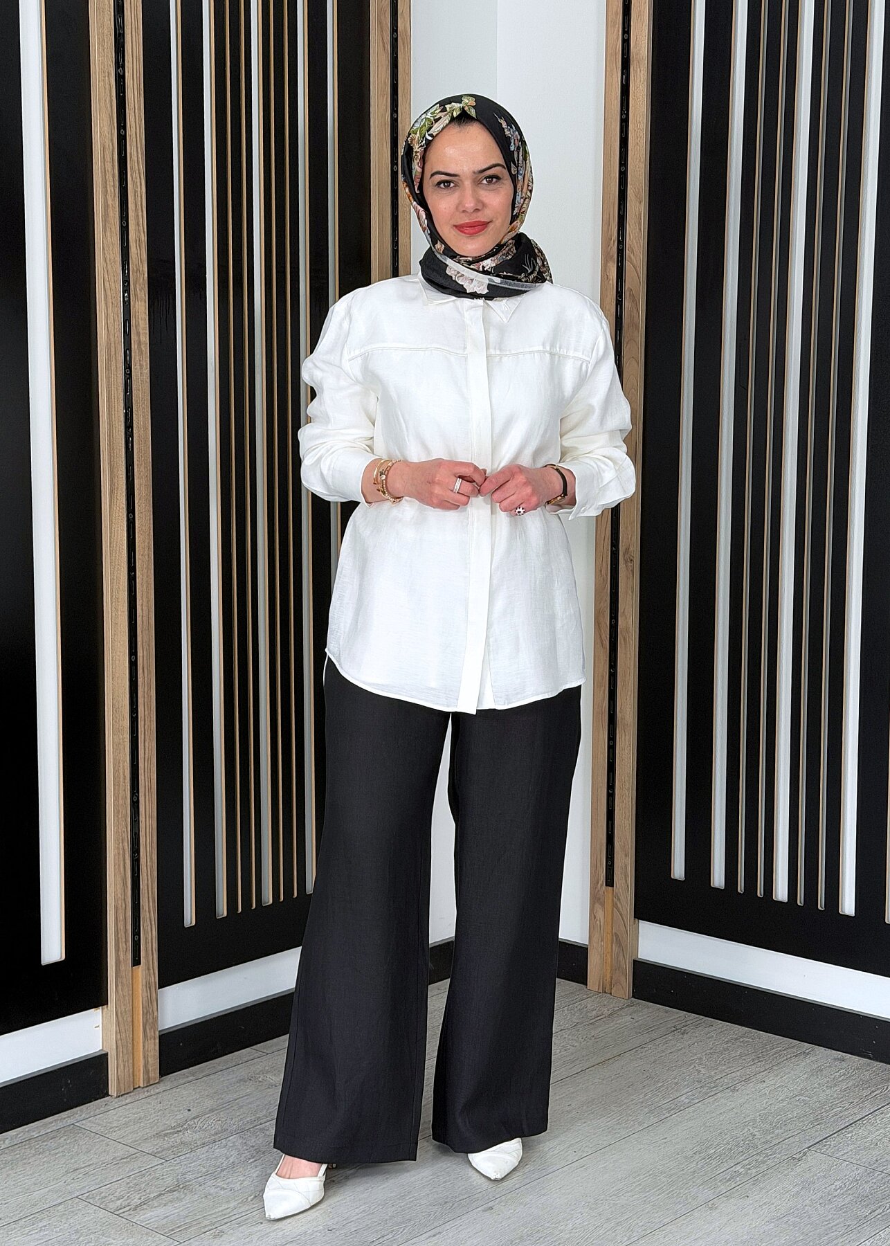 Miss Dalida Beli Lastikli Bol Paça Keten Pantolon BLACK - 3