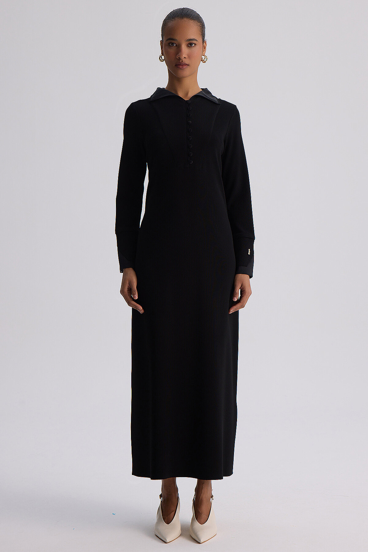 Miss Dalida Bilek Detaylı Düz Renk Triko Elbise BLACK - 1