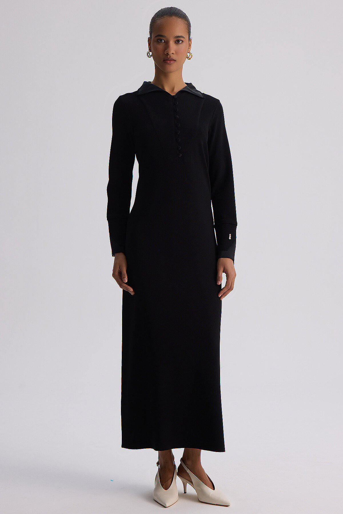 Miss Dalida Bilek Detaylı Düz Renk Triko Elbise BLACK - 4