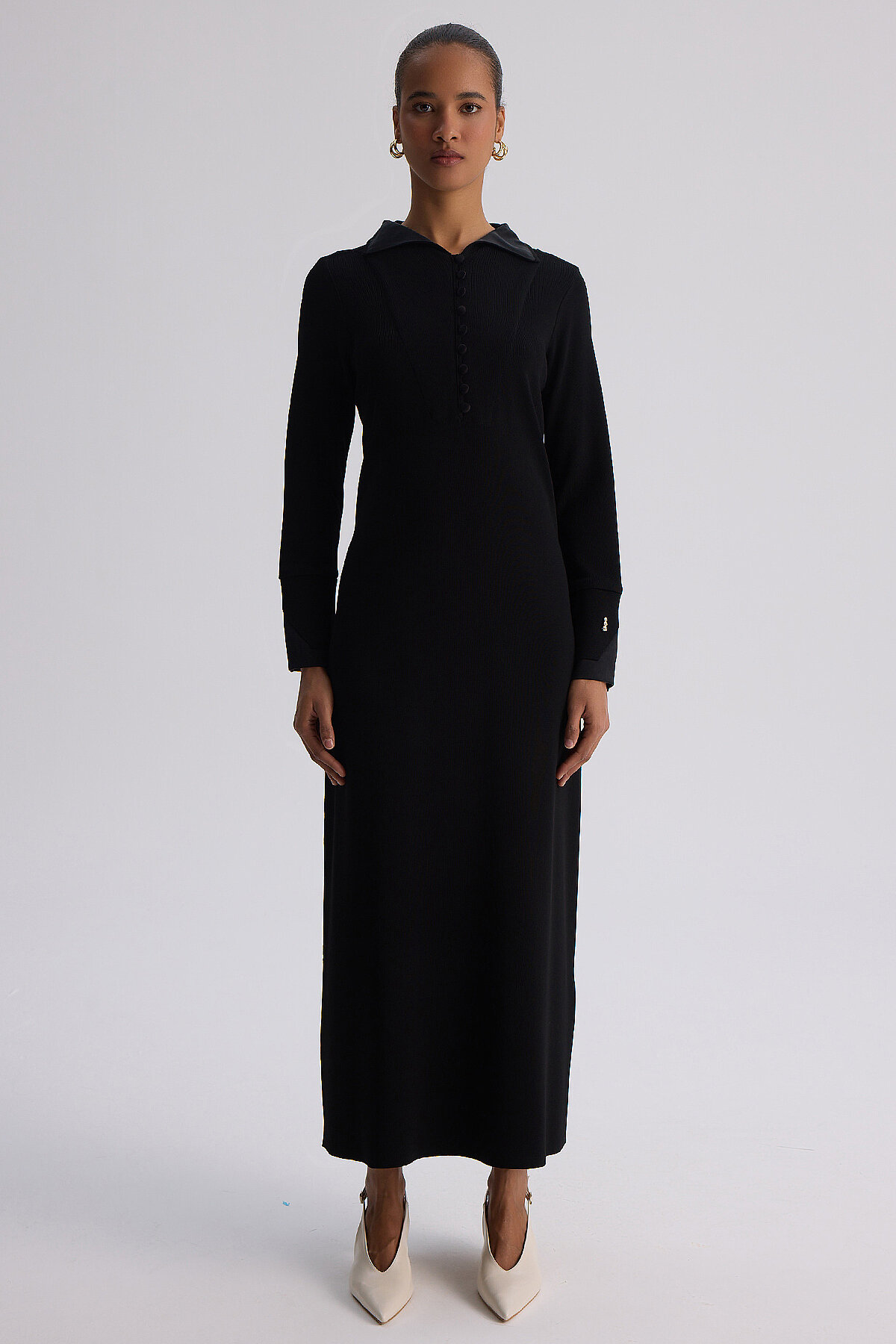 Miss Dalida Bilek Detaylı Düz Renk Triko Elbise BLACK - 7