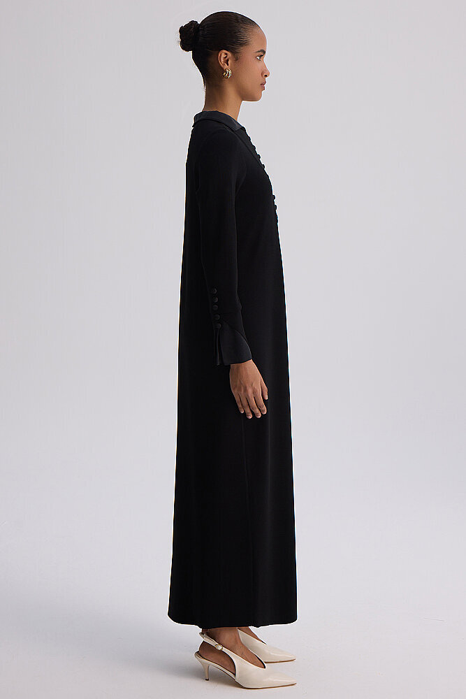 Miss Dalida Bilek Detaylı Düz Renk Triko Elbise BLACK - 8