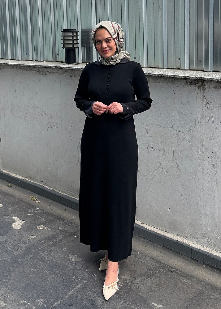 Miss Dalida Bilek Detaylı Düz Renk Triko Elbise BLACK