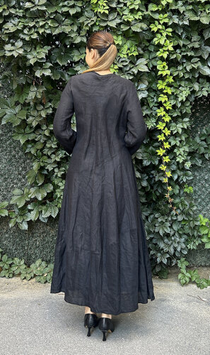 Miss Dalida Black Kendinden Parçalı Uzun Keten Elbise BLACK - 4
