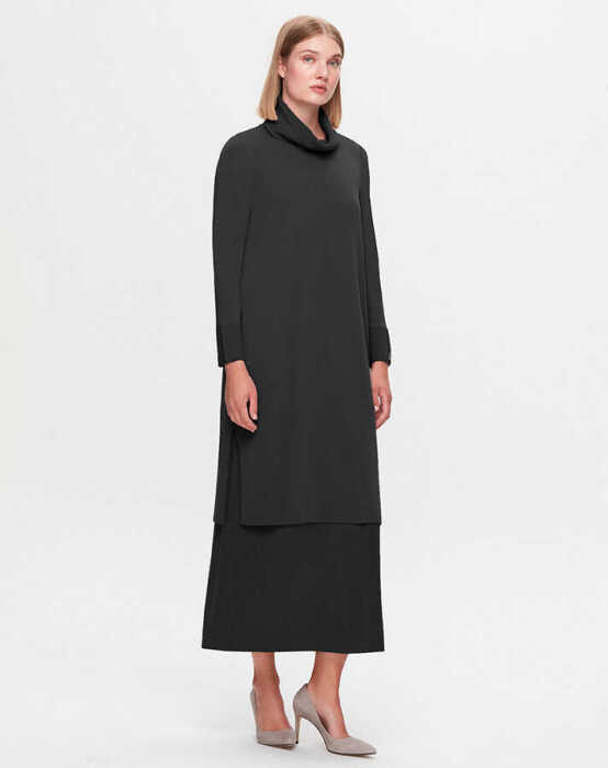 Miss Dalida Boğazlı Yaka Uzun Elbise BLACK - 1