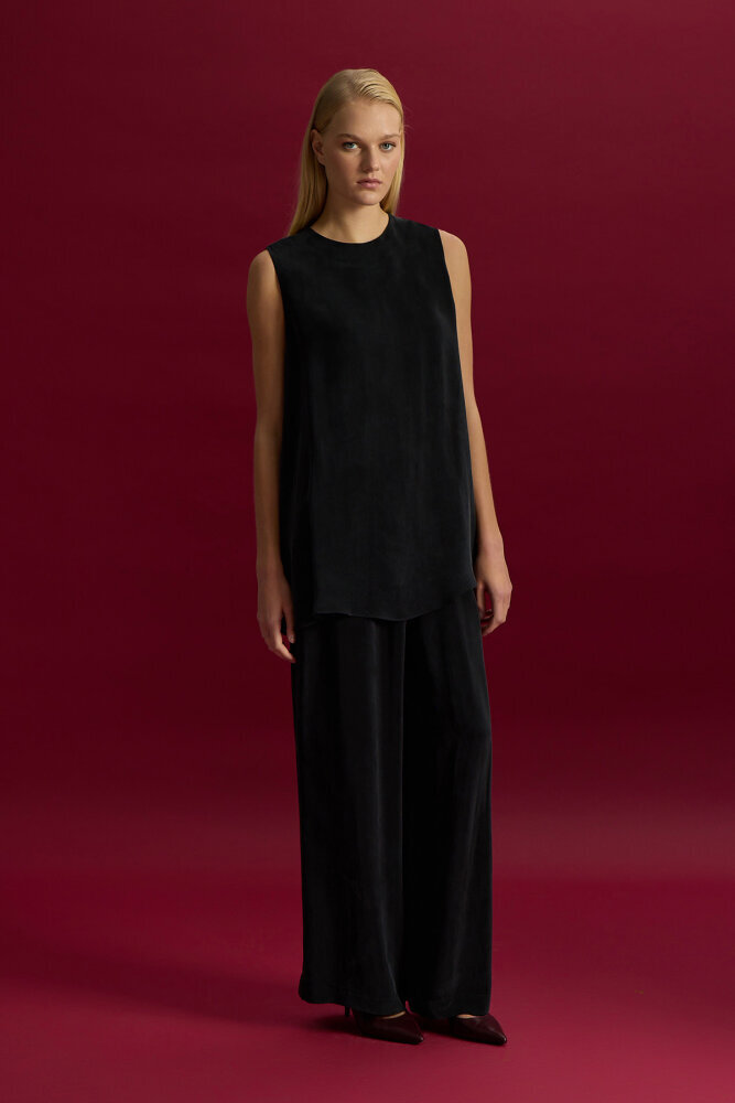 Miss Dalida Bol Paça Basic Cupro Pantolon BLACK