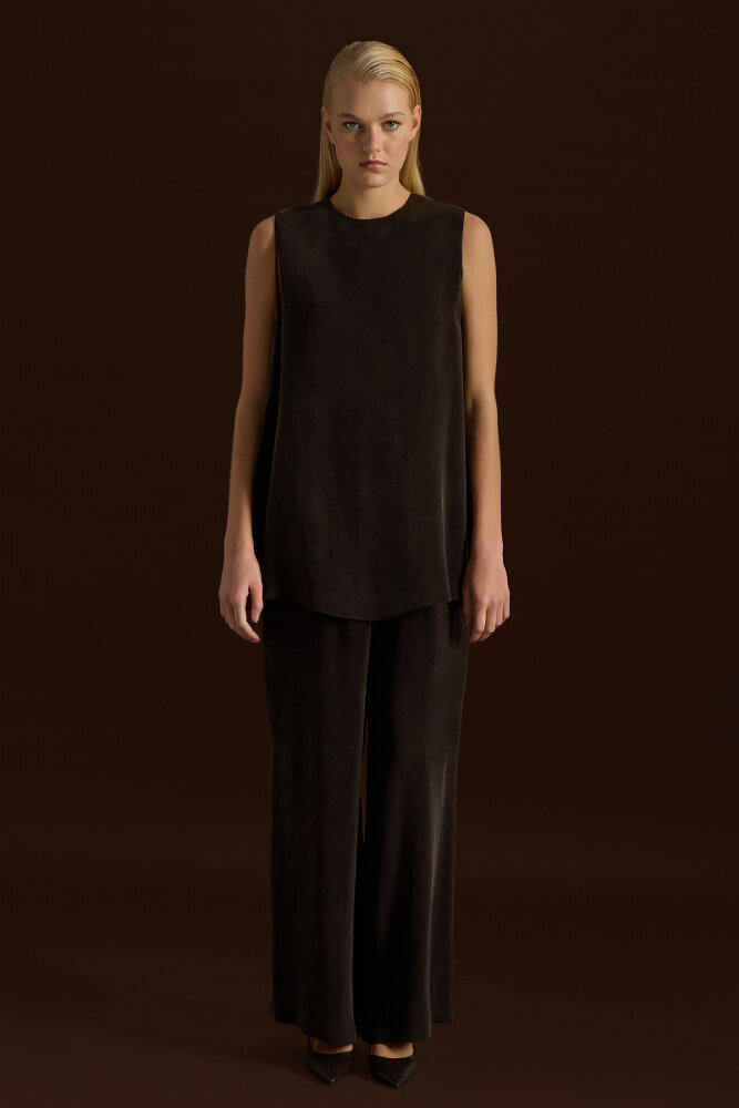 Miss Dalida Bol Paça Basic Cupro Pantolon Cacao