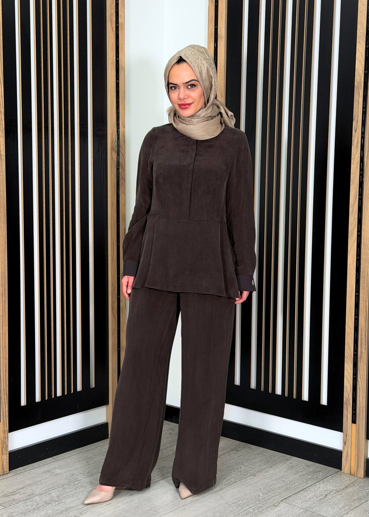 Miss Dalida Bol Paça Basic Cupro Pantolon Cacao - 1