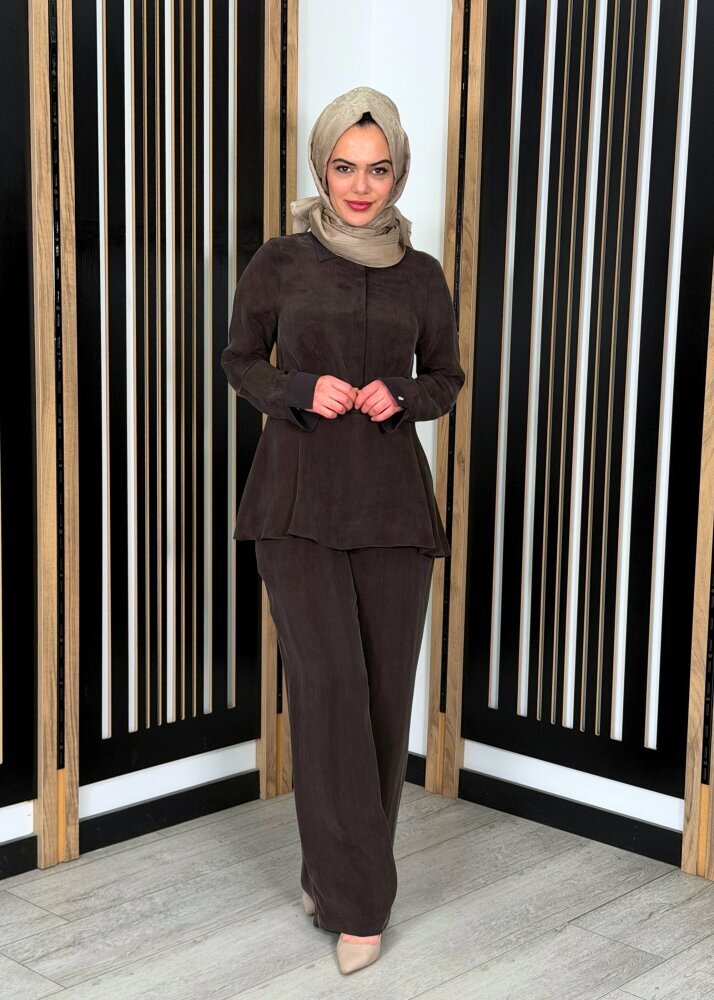 Miss Dalida Bol Paça Basic Cupro Pantolon Cacao - 2